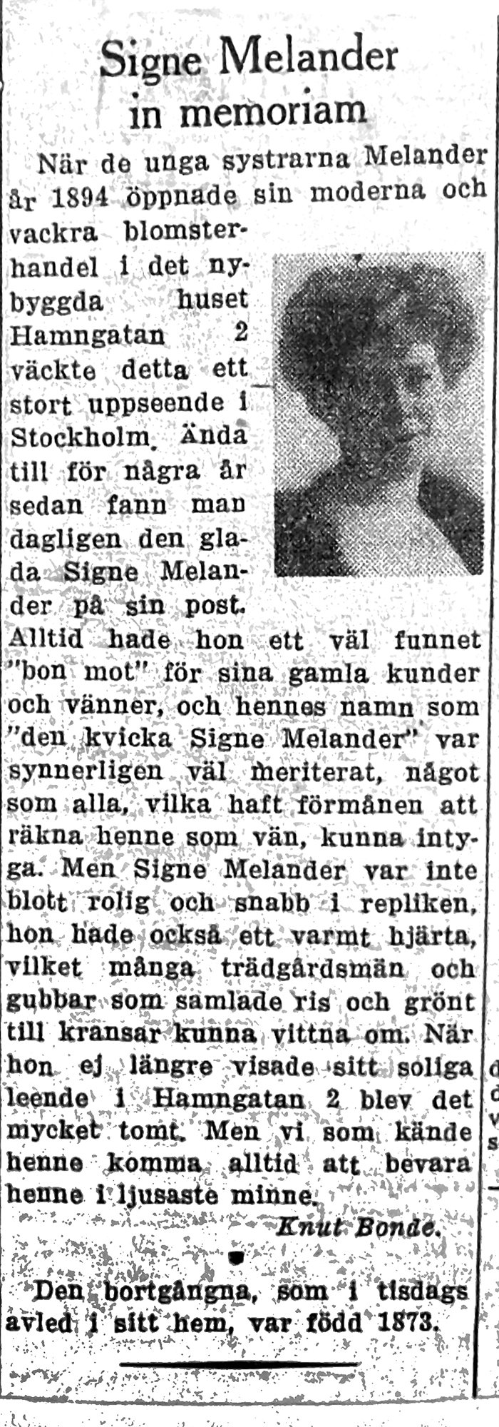 Tidningsartikeln Signe Melander in memoriam